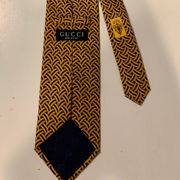 Men's Gold and Navy Blue Tie - Picture 2 of 3